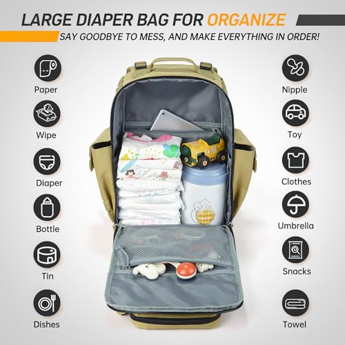 SHARKMOUTH Military Diaper Bag for Dad - Insulated Baby Diaper Backpack with Patches for Hiking Travel Camping - Baby Shower Gifts Tan - color: Tan