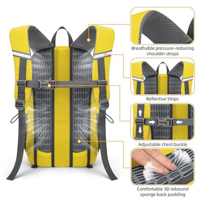 RealCool 30L Lightweight Hiking Backpack, Waterproof Daypack for Camping | 210D tear-resistant nylon, breathable shoulder and back panel, Multi-Compartment,hydration system,reflective strip,bungee net - color: Yellow, size: 30L