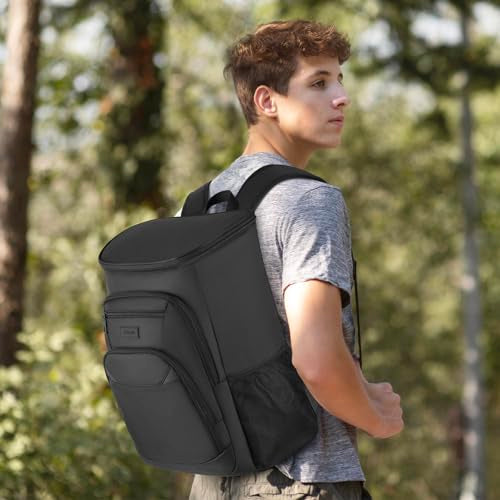 Cooler Backpack, Insulated Backpack Cooler Leakproof Waterproof Large Capacity Cooler Bag for Men Women Picnic Beach - color: Black