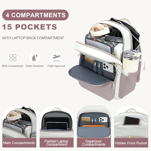 VANKEAN Laptop Backpack for Women (BEIGE-DUSTY PINK, 15.6 Inch) - color: Beige-dusty Pink, size: 15.6 Inch