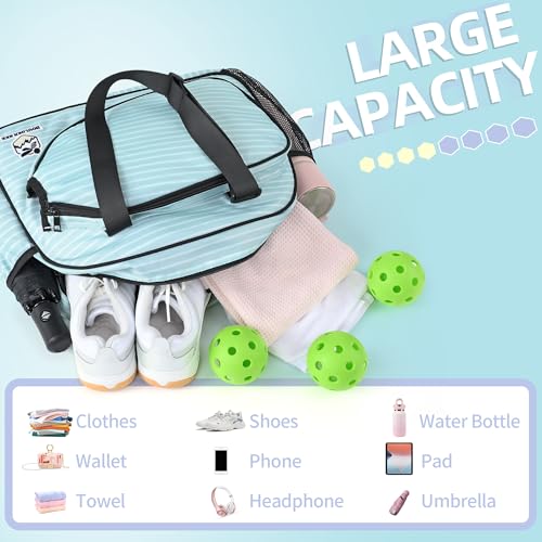 Boulder Bee Pickleball Tote Bag for Women with Paddle Holder - color: Green stripe