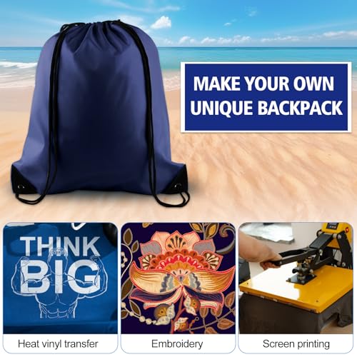 KUUQA 2 Pcs Navy Blue Drawstring Backpack Drawstring Bag Bulk Sports Cinch Bags String Backpack Storage Bags for Gym Traveling - color: Navy Blue