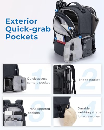 BAGSMART Camera Backpack, DSLR SLR Small Camera Bags for Photographers Compatible for Sony Canon Nikon, Shoulder Strap 2-in-1 Travel Backpack Fits 12.9" iPad, Black - color: Black