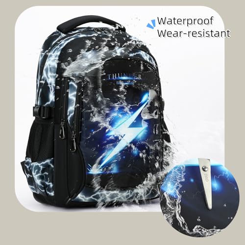 Boys Backpack for Kids Elementary School Bags Lightning Teens Durable Bookbag (black) - style: Black