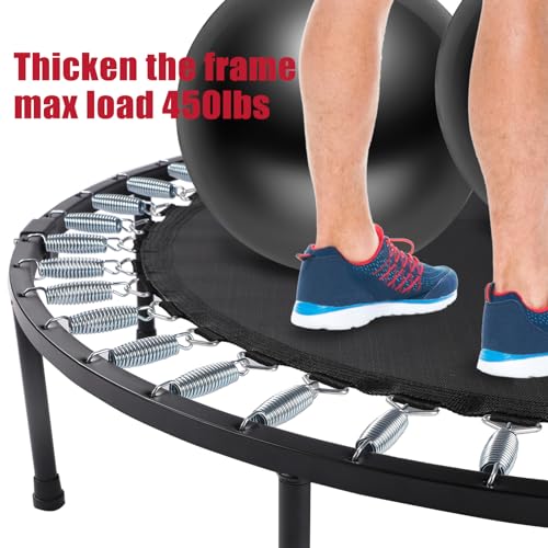 Rebounder Trampoline for Adults, 40"/50" Foldable Spring Fitness Trampoline - 450 lbs Capacity, Quiet & Stable Indoor/Outdoor Exercise Equipment for Cardio Workout - style: 50" WITH BAR