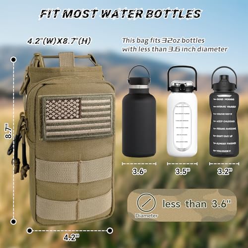 Water Bottle Holder with Strap - Tactical Insulated Water Bottle Sleeve with MOLLE System Water Bottle Cover Cross-Body Pouch for Walking Hiking Camping Gym 32oz&40oz - color: Brown