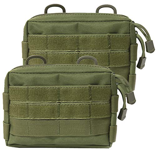 MOLLE Pouches - 2 Pack Tactical Compact Water-Resistant Utility Gadget Gear EDC Pouch - color: Green and Green