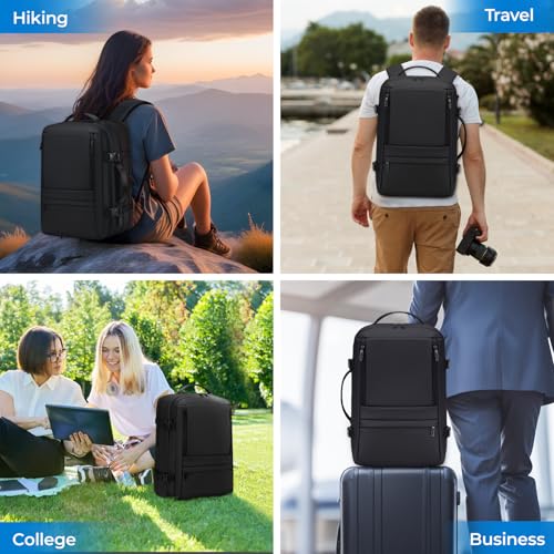 Rcrirth Carry On Travel Backpack for Airplanes | 35L Suitcase Backpack Luggage Business Weekender Bag - Expandable Travel Carry On Flight Approved for Men Women - Black - color: Black