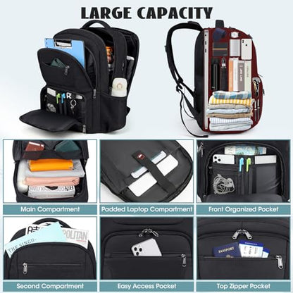 Travel Laptop Backpack, 17 Inch Extra Large Laptop Backpack with USB Charging Hole 45L Anti Theft Travel Backpack Water Resistant College Business Computer Bag Fit 17.3 Inch Laptop for Men Women Black - color: Black