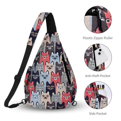 HUA ANGEL Crossbody Sling Bag for Men & Women Lightweight Waterproof Chest Shoulder Bag for Travel Hiking & Everyday Use - color: W-cat