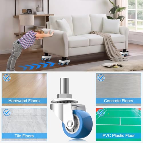 Kiss Core New Upgrade Furniture Sliders, Furniture Movers with Wheels, Furniture Dolly with 360° Rotatable Wheels, Appliance Roller for Moving Heavy Sofa Load Capacity Up to 750lb - size: 1in wheels without pry bar