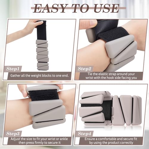 Vinsot Wrist and Ankle Weights for Women Men Set of 4(1 lb Each) adjustable Arm Leg Silicone Weighted Wristbands Bracelets for Pilates Yoga Gym Workout Running Walking Strength Training(Beige) - color: Milk Tea Brown