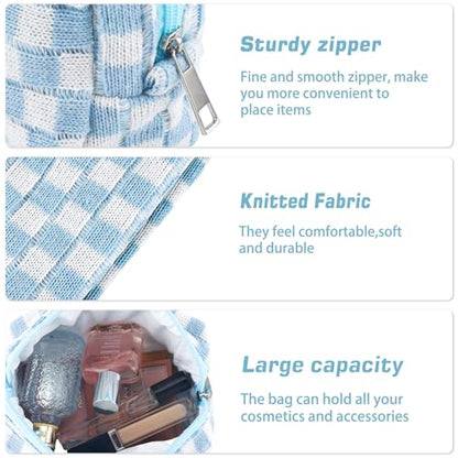 ZLFSRQ 2Pcs Checkered Pencil Case Cute Pencil Pouch for Teens Checkered Makeup Bag Medium Travel Cosmetic Bag Preppy Makeup Pouch for Purse Aesthetic Zipper Toiletry Bags Organizer(Blue/Purple) - color: BN Checkered 2Pcs M Blue/Purple