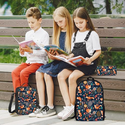 Fox Backpack Set for School,17 Inch Casual Back to School Bags with Lunch Box, Kids Daypack Bags and Pencil Case Set for Teens Boys Men Students - color: Fox
