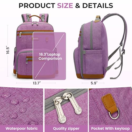 Diaper Bag Backpack, Large Baby Nappy Bags with Portable Changing Pad for Boys and GirlsMultifunction Travel Baby Bag for Moms Dads, Shower Gifts Waterproof and Stylish，Purple - color: Purple 1