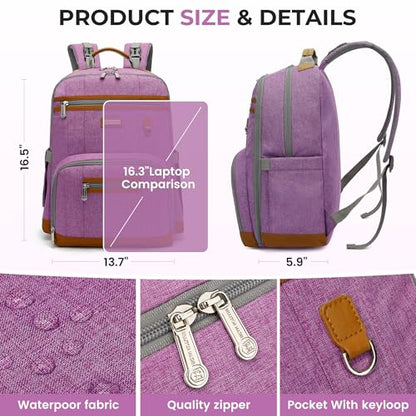 Diaper Bag Backpack, Large Baby Nappy Bags with Portable Changing Pad for Boys and GirlsMultifunction Travel Baby Bag for Moms Dads, Shower Gifts Waterproof and Stylish，Purple - color: Purple 1