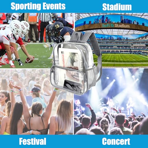 Crosstime Clear Backpack Stadium Approved 12x6x12 - Clear Bag with Reinforced Straps, Durable PVC for Stadium Events, Sports, Festivals, Concerts, Games, Women & Men - Gray - color: Grey