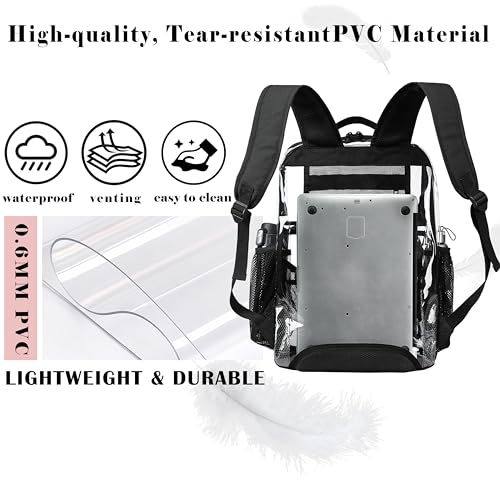 Clear Backpack,18'' See Through Backpacks School Approved Heavy Duty Clear Backpack Transparent Bookbag for College Work Travel Security,Brown - color: Amber