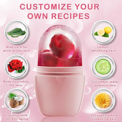 XHJRI Ice Face Roller Massager,Ice Cube Roller for Face, Eyes and Neck Naturally Conditioning and Skin Care,De-Puff Eye Bags,Reduce Migraine Pain,Reusable Massage Silicone Ice Mold (New Pink White) - color: New Pink White