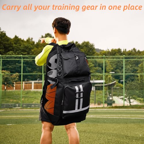 Youeon Soccer Ball Bag with Pockets, Holds 14-16 Balls, Extra Large Sports Equipment Ball Bag with Adjustable Shoulder Straps, Heavy Duty Basketball Football Storage Bag for Coach, Players, Trainers