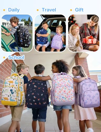 VASCHY Kids Backpacks, 12L Toddler & 17.5L School Backpacks, Lightweight Water-Resistant for Boys and Girls Ages 3-12 - color: Dino Yellow, size: Large