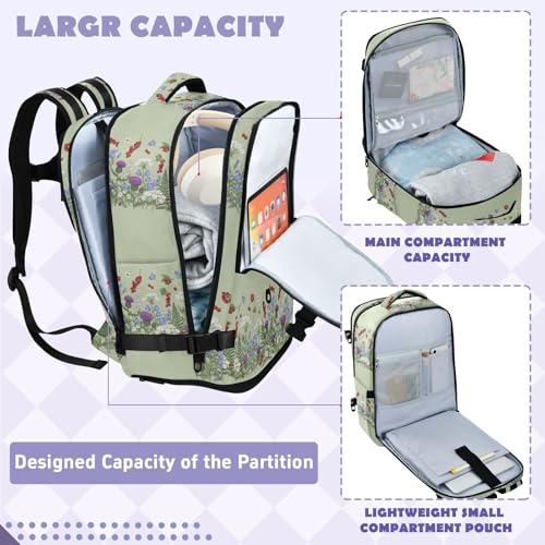 Travel Backpack with Shoe Compartment, 20L Large Capacity Laptop Backpack for Men Women, Wildflowers Daypack for Traveling Hiking Carry On