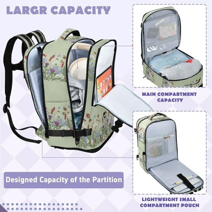 Travel Backpack with Shoe Compartment, 20L Large Capacity Laptop Backpack for Men Women, Wildflowers Daypack for Traveling Hiking Carry On