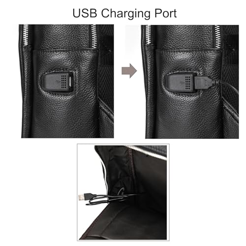 Genuine Leather Backpack Men Casual Daypack 15.6 Inch Laptop Rucksack Business Travel Outdoor Shoulder Bag with Trolley Sleeve (Black) - color: 8028-black