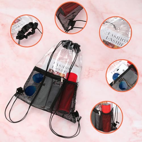 NATURAL STYLE 2 PACK Clear Drawstring Bag Stadium Approved, See Through Transparent PVC Drawstring Backpack, Clear Bag for for Concert Sport Festival Travel Work (Black)