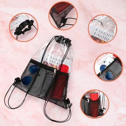 NATURAL STYLE 2 PACK Clear Drawstring Bag Stadium Approved, See Through Transparent PVC Drawstring Backpack, Clear Bag for for Concert Sport Festival Travel Work (Black)