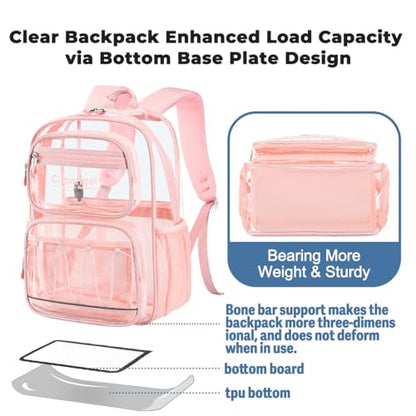 Cusangel Large Clear backpack for Girls women,16in TPU Plastic Bookbag,For Stadium,Concert,school (Pink) - color: Pink-a-16in