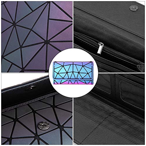 LOVEVOOK Geometric Luminous Purses and Handbags for Women Holographic Reflective Crossbody Bag Wallet - color: Flapped Wallet