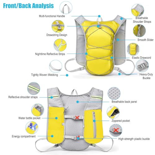Travel Hiking Cycling Lightweight Backpack Adjustable shoulder straps, Running Hydration Vest for Outdoor Trail for Men Women-Yellow