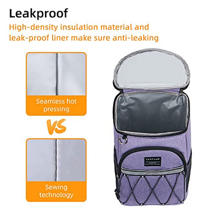 Backpack Cooler Backpack 26 Cans Insulated Leak Proof for Women Men Beach Camping Picnic Fishing Hiking Lunch Backpack Waterproof Cooler - color: Purple, size: Medium