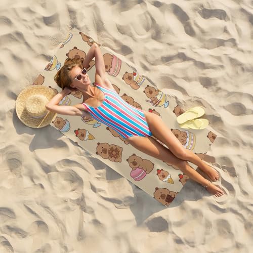 Cute Capybara Beach Towel, Capybara Pattern Thin Lightweight Soft Bath Towels, Quick Dry Absorbent Microfiber Swim Yoga Pool Beach Accessories, 30x60 Inch/ 77X153cm - color: Capybara