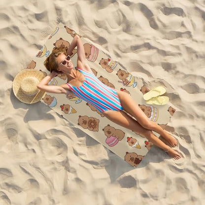 Cute Capybara Beach Towel, Capybara Pattern Thin Lightweight Soft Bath Towels, Quick Dry Absorbent Microfiber Swim Yoga Pool Beach Accessories, 30x60 Inch/ 77X153cm - color: Capybara