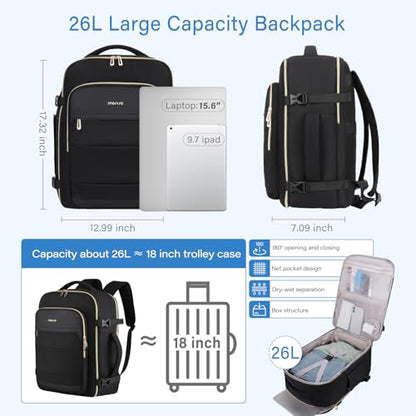 MOSISO Travel Backpack for Women Men, 15-15.6 inch Flight Approved Carry on Backpack with Side Handle & Luggage Strap, 16 inch Personal Item Travel Bag for Weekender College Work Business, Black