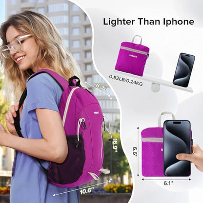 VPBAGE 15L Water-resistant Hiking Daypack for Women, Small Backpack Travel Outdoor, Lightweight Day Pack with Tool Loops - color: Purple