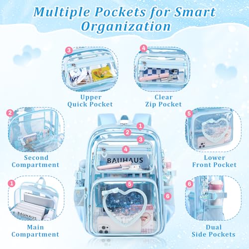 Clear Backpack for School Girls, Cute Heavy Duty PVC Transparent Bookbag, See-Through Bag for Stadium Event Blue - color: Blue