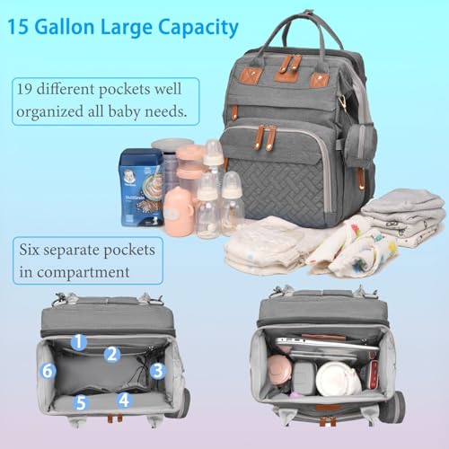 Jeryswet Baby Diaper Bags with Changing Station, Waterproof Large Capacity Diaper Bag Backpack for Moms Dads with USB Charging Port and Stroller Straps, Baby Shower Gifts, Grey - color: Gray