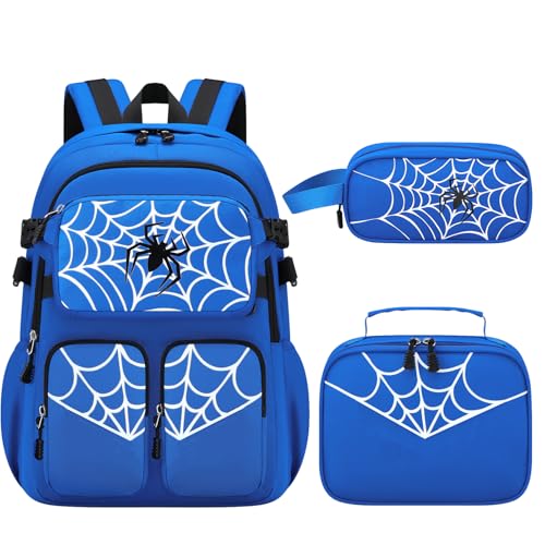 Kids Backpack for Boys - 4Pcs Boys Backpack with Lunch Box Set for Kids Teens Elementary Middle School, 18″ Large Capacity Students Bookbag, Perfect for Travel and School - color: Blue-backpack-set