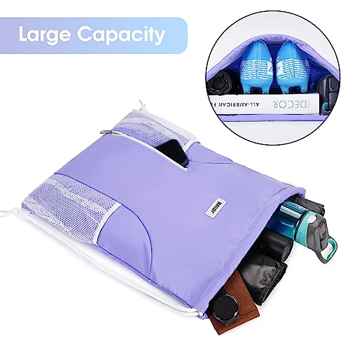 WANDF Drawstring Backpack Sports Gym Sackpack with Mesh Pockets Water Resistant String Bag for Women Men (Purple) - color: Purple