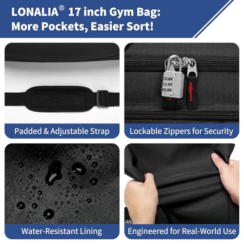 30L Gym Sport Duffle Bag - 17 inch Carry on Weekender Overnight Bag for Travel, Workout, Fitness (Black-30L) - color: Black