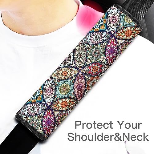 Car Seat Belt Pad Cover, 4-Pack Soft Car Safety Seat Belt Strap Shoulder Pad for Adults and Children, Suitable for Car Seat Belt, Backpack, Shoulder Bag(Pretty Mandala) - color: 4 pack mandala cover