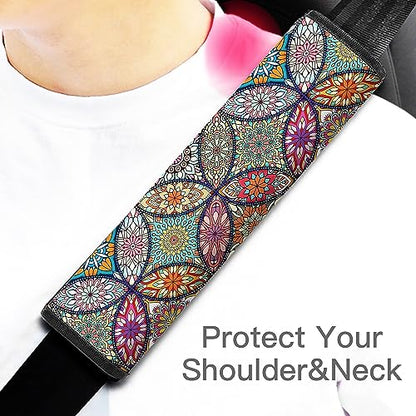 Car Seat Belt Pad Cover, 4-Pack Soft Car Safety Seat Belt Strap Shoulder Pad for Adults and Children, Suitable for Car Seat Belt, Backpack, Shoulder Bag(Pretty Mandala) - color: 4 pack mandala cover