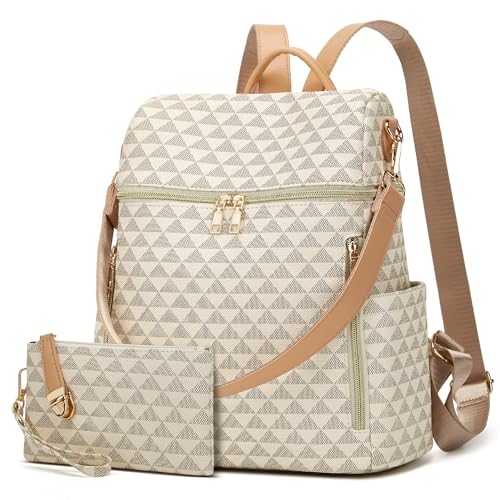 Makes Backpack Purse for Women PU Leather Travel Satchel Handbag Convertible Design Bag with Purse 2 Piece - color: Beige Yellow