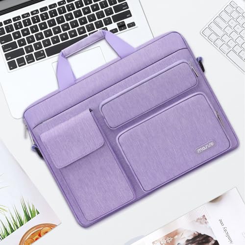MOSISO Laptop Shoulder Bag 15.6 inch, 15-15.6 inch Computer Bag Compatible with MacBook Pro 16 inch, HP, Dell, Lenovo, Notebook with 2 Raised&1 Flapover&1 Horizontal Pocket&Handle&Belt, Purple - color: Purple, size: 16 inch