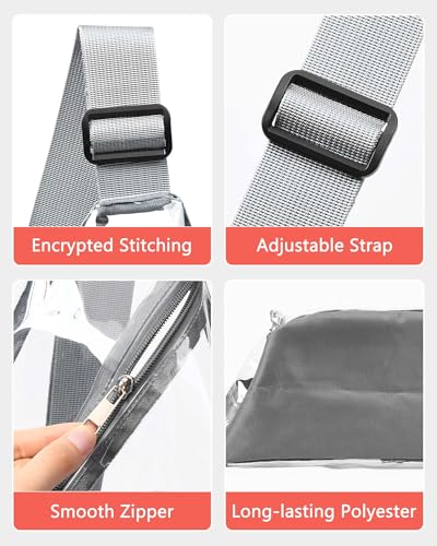 HULISEN Clear Sling Bag, Clear Bag Stadium Approved, Transparent Shoulder Crossbody Backpack Chest Casual Daypack - color: Grey