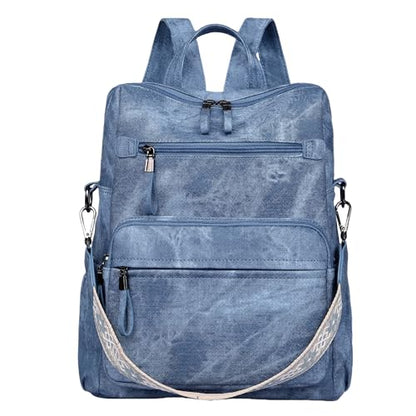 Dora & Liz Backpack Purse for Women, Pu Leather Designer Travel Backpack, Fashion Work Ladies Shoulder Bag Handbag - color: Blue