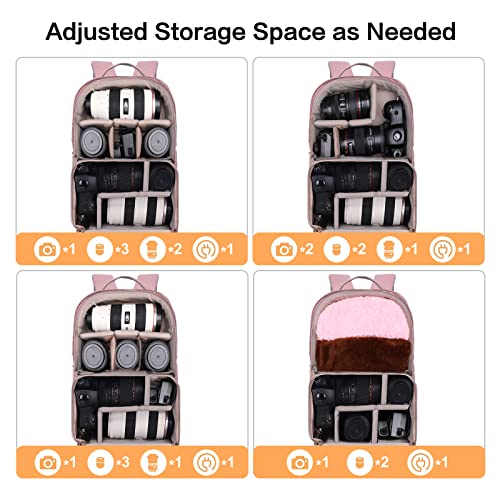MOSISO Camera Backpack with Rain Cover, DSLR/SLR/Mirrorless Rhombus Quilted Camera Bag for Photographers with Tripod Holder&15-16 inch Laptop Compartment Compatible with Canon/Nikon/Sony, Cameo Pink